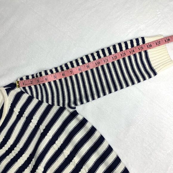 Vtg St John Knit Blue Cream Striped Wool Sweater P - Picture 11 of 12
